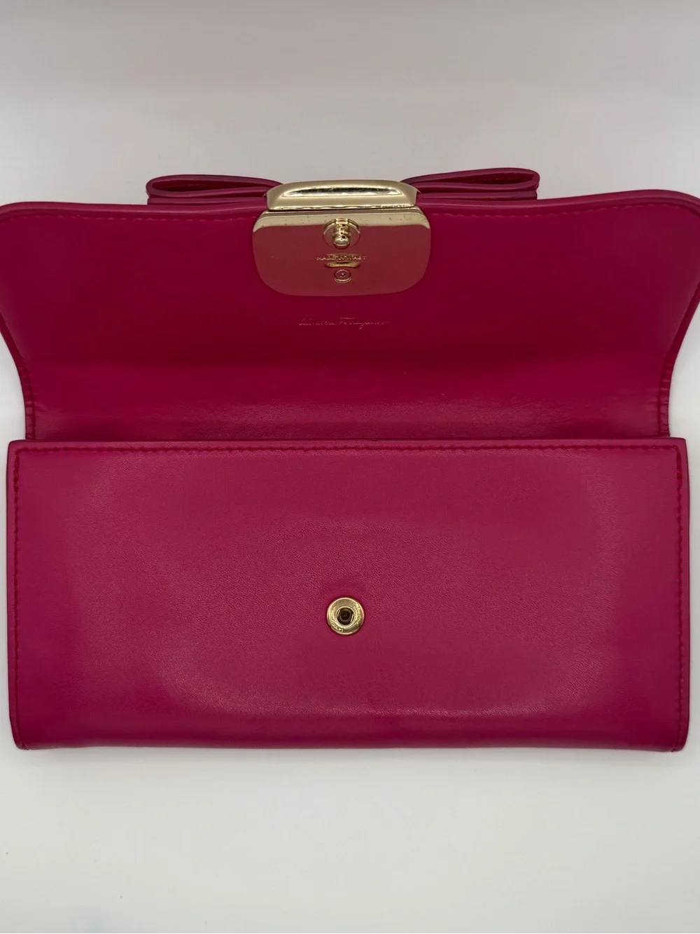 Salvatore Ferragamo Fuchsia Vara Bow Clutch with Gold Hardware